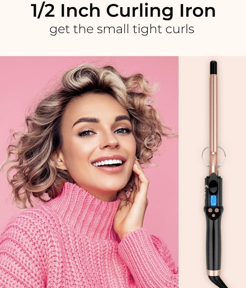 IKV Small Curling Iron, 1/2 Inch Long Barrel for Short Hair, Ceramic Skinny Curling Wand - Image 2